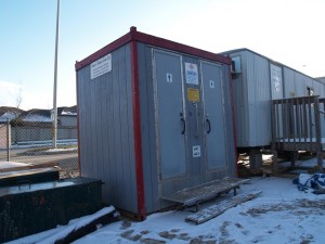 Grey Cube Recyclable Washroom Trailer, recycle flush, Johnson's Sanitation